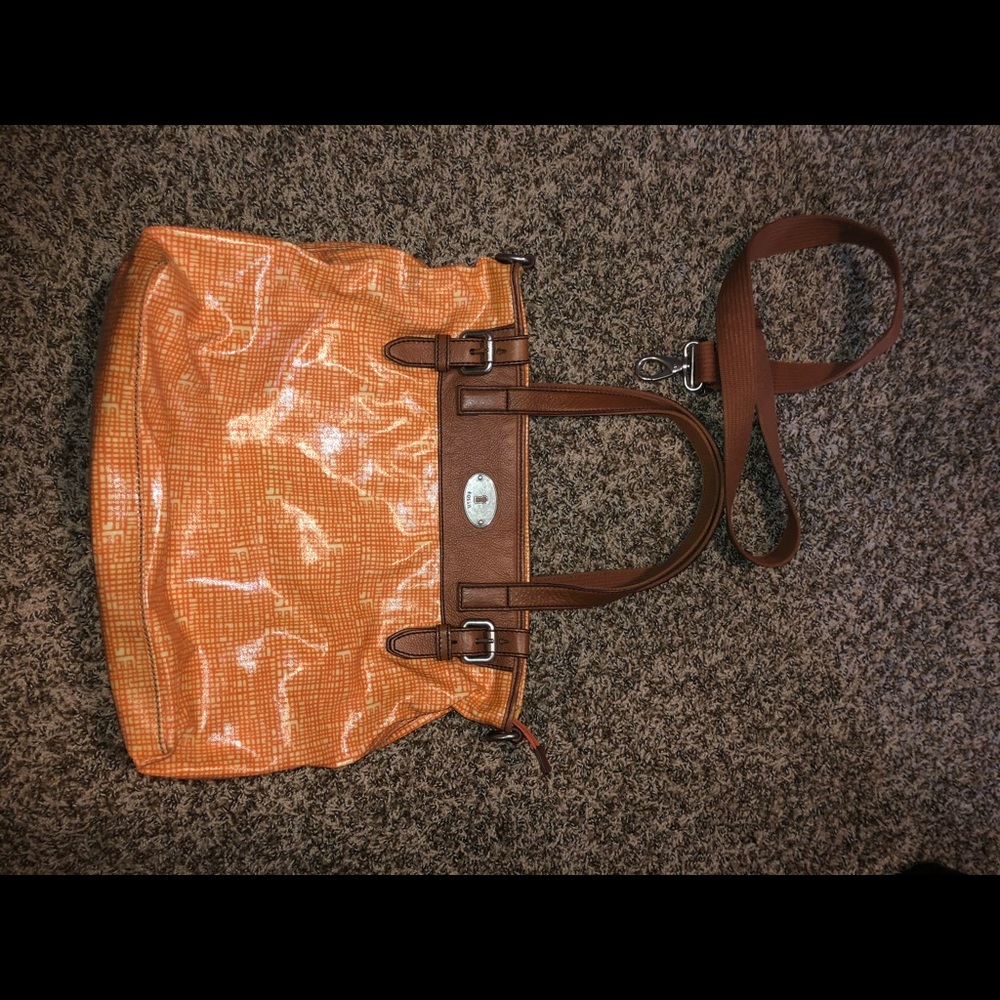 Fossil Key-Per-Coated -Orange-Bag-Purse-Crossbody